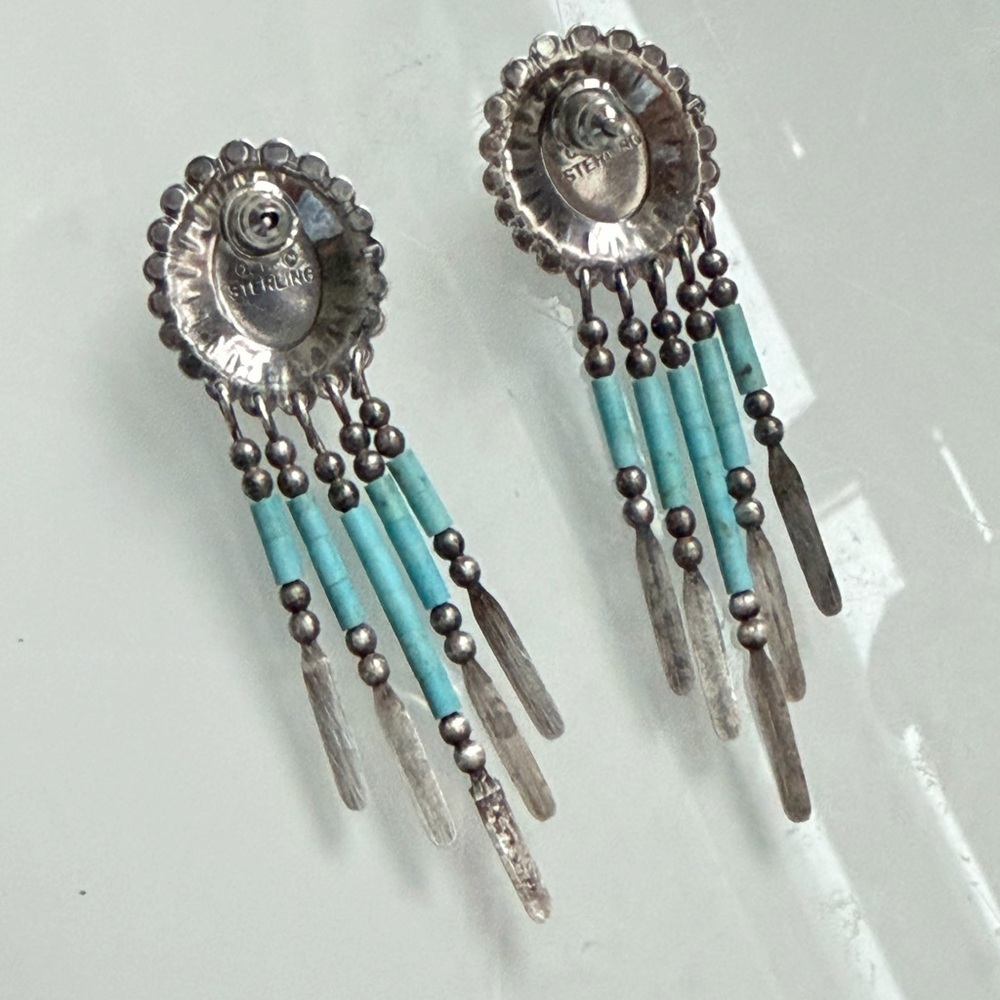 Vtg Signed Q.T Quoc Southwest Style Sterling925 &Turquoise Dangle Earrings 2.25” - Picture 4 of 7